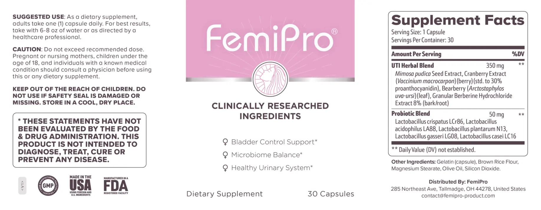 FemiPro supplement fact